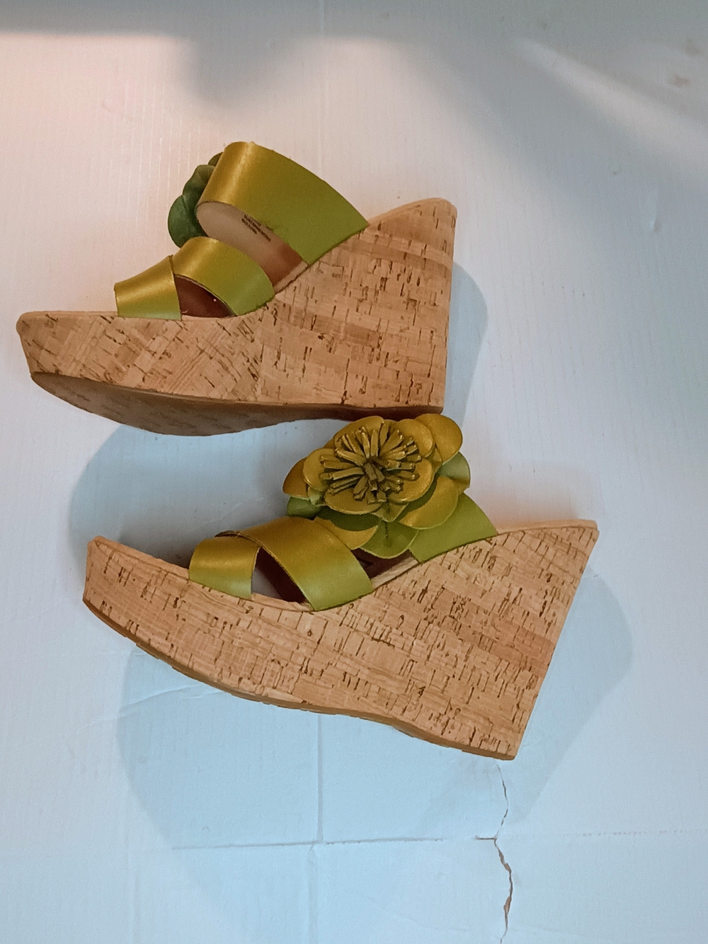 Korksease Women’s Green Floral Cork Wedge Sandals Size 11 5 In
